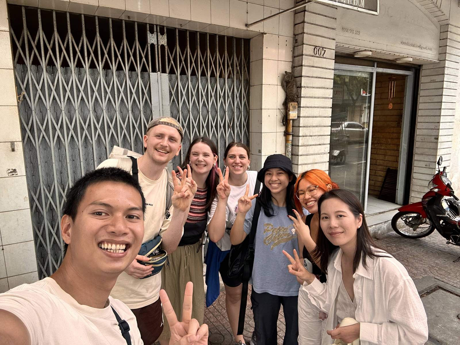 Hieu with a group of guests on the Early Riser Walk in Saigon