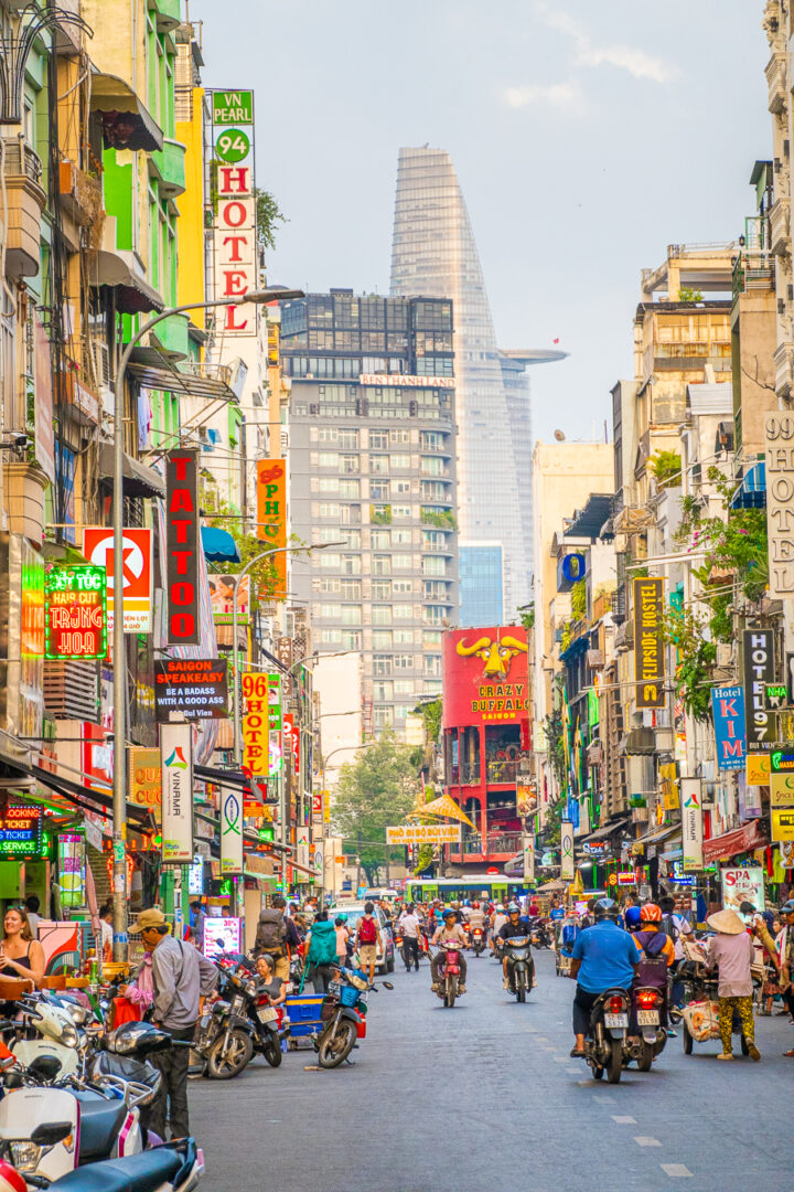 Saigon street with the Bitexco tower in the background